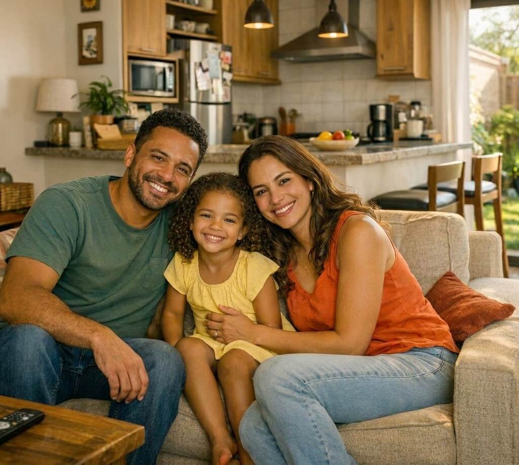 Família feliz em casa nova